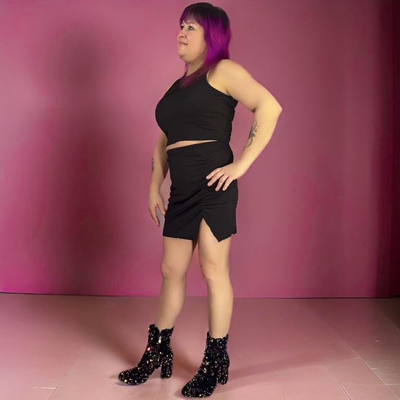 NEW Two-piece outfit black mini skirt black crop top clubwear sexy outfit fun su - Picture 8 of 8